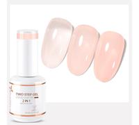 Nicedeco 2 en 1 Vernis Semi Permanent Base avec Couleur, Vernis à Ongles Gel Gelée de Cristal Naturel Nu Rose Soak Off UV LED Brillante Longue Durée 15ML - 02