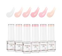 Nicedeco 2 en 1 Vernis Semi Permanent Base avec Couleur, Vernis à Ongles Gel Gelée de Cristal Nu Rose Soak Off UV LED Brillante Longue Durée 6 x 5ml Kit 47