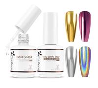 Nicedeco 2 x 15ML Base Top Coat pour Poudre Chrome Ongle Vernis Gel Couche Finition Brillant Miroir Métal Soak Off UV LED Longue Durée Manucure
