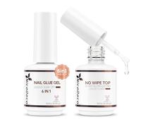 Nicedeco 2 x 15ml Top Coat Ultra Brillant et Colle Faux Ongles Extra Forte, Gel Glue pour Pose Américaine Ongles Capsules, Longue Durée Nail Extend Vernis à Ongles Gel UV/LED