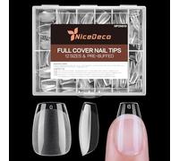 Nicedeco 216 Pièces Capsule Americaine Ongle Amande Cercueil Court, 12 Tailles Faux Ongles Transparent Couverture Complète Semi Givré Soft Gel Nail Tips pour Nail Art avec Boîte 10