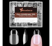 Nicedeco 216 Pièces Capsule Americaine Ongle Amande Court, 12 Tailles Faux Ongles Transparent Couverture Complète Semi Givré Soft Gel Nail Tips pour Nail Art avec Boîte 07