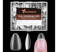 Nicedeco 216 Pièces Capsule Americaine Ongle Amande Court, 12 Tailles Faux Ongles Transparent Couverture Complète Semi Givré Soft Gel Nail Tips pour Nail Art avec Boîte 08