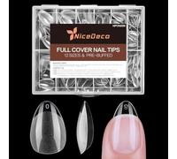 Nicedeco 216 Pièces Capsule Americaine Ongle Amande Ultra Court, 12 Tailles Faux Ongles Transparent Couverture Complète Semi Givré Soft Gel Nail Tips pour Nail Art avec Boîte 09