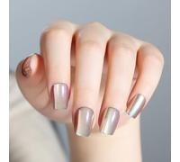 Nicedeco 30 Pièces Caméléon Oeil de Chat Soft Gel Faux Ongles Moyen Cercueil Press On Nails Ballerine Ongles UV Faux Ongles à Coller Nail Art - 01