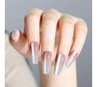 Nicedeco 30 Pièces Soft Gel Faux Ongles Moyen Cercueil Caméléon Oeil de Chat Press on Nails Ballerine Ongles Naturel UV Faux Ongles à Coller Nail Art - 05