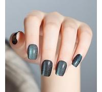 NICEDECO 30 Pièces Soft Gel Faux Ongles Moyen Cercueil Caméléon Oeil de Chat Press on Nails Ballerine Ongles Naturel UV Faux Ongles à Coller Nail Art - 02