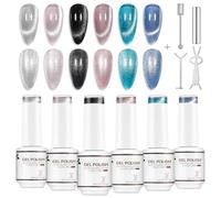 Nicedeco 5ml Coffret de 6 Couleurs Vernis Semi-Permanent Magnétique Œil de Chat Transparent Vitreux avec Aimant - Effet Cristal, Vernis UV Longue Tenue Translucide Type Jelly pour Salon & DIY - Kit 61