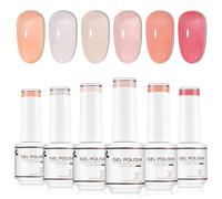Nicedeco 6 Couleurs Vernis Gel Semi Permanent Naturel Nu Transparent Rose, Lot Vernis à Ongles Gel Gelée de Cristal UV LED Soak Off Brillante Longue Durée Kit 46