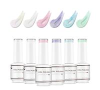 Nicedeco 6 Couleurs Vernis Semi Permanent Nacré Perle, Lot de Vernis à Ongles Gel Blanc Rose Vert Bleu Brillant Soak Off UV LED Sans HEMA - Kit 40