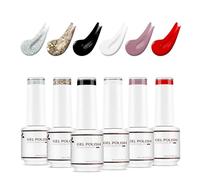 Nicedeco 6 Couleurs Vernis Semi Permanent Noir Blanc Nu Rouge Pailleté, Lot Vernis à Ongles Gel Polish UV LED Soak Off Brillant Longue Durée - Kit 9