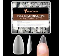 Nicedeco Capsule Americaine Ongle Amande Courte, 504 Pièces 12 Tailles Faux Ongles Givré Couverture Complète avec Valise De Rangement pour Salons Nail Art à Domicile 017