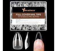 Nicedeco Capsule Americaine Ongle Amande Long, 504 Pièces 10 Tailles Faux Ongles Couverture Complète avec Valise De Rangement pour Salons Nail Art à Domicile 013