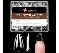 Nicedeco Capsule Americaine Ongle Amande Long, 504 Pièces 12 Tailles Faux Ongles Couverture Complète avec Valise De Rangement pour Salons Nail Art à Domicile 014