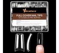 Nicedeco Demi Capsules Ongles Longs Carrée, 550 Pièces 11 Tailles Français Faux Ongles Pointues Extension avec Valise De Rangement pour Salons Nail Art à Domicile 019