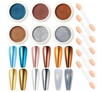 Nicedeco Lot de 6 Poudre Chrome Ongle Effet Miroir Métallique Brillant Paillette, Laser Poudre à Ongles Caméléon Holographic Nail Art DIY