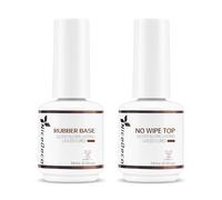 Nicedeco No Wipe Top Coat et Rubber Base 15ML Clair Vernis Semi Permanent Gel Sans HEMA UV LED Gel Polish Renforcement et Réparation de Manucure Nail Art