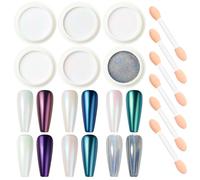 Nicedeco Poudre Chrome Ongle Blanc, Lot de 6 Aurora Schimmer Poudre Ongle Effet Perle Glitzerpuder Pigment Avec Paillettes Nail Art DIY