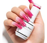 Nicedeco Vernis Semi Permanent Pailleté Caméléon Change de Couleurs Température 15ML Vernis à Ongle Thermique UV LED Gel - Rose Vif à Blanc