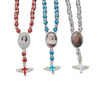 NICEDREAM Chapelet personnalisé avec photo et pendentif croix ailes d'ange, collier chapelet pour homme et femme, bijoux catholiques en acier inoxydable, prière commémorative, 3 couleurs