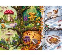 NiceGo Puzzle de 1000 pièces pour adultes - Forêt enchantée des quatre saisons | Champignons fantaisistes en feutre, hérisson et faune | 69,8 x 50 cm | Cadeau naturel Cottagecore