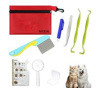 NICEIN Set de tiques pour humains, 2 leviers à tiques, 1 pince à tiques, 1 crochet à tiques et 1 peigne à tiques, 1 loupe, 1 carte à tiques, avec étui et sac