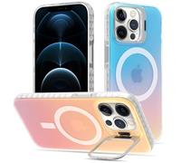 nicekool Coque pour IPhone 12 Pro Max, Compatible avec MagSafe Metal Béquille Anti Jaunissement Rayures Protection Antichoc Case, Étui Housse Téléphone Mate Irisée Arrière Givrée, Iridescent