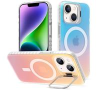 nicekool Coque pour IPhone 13/14, Compatible avec MagSafe Metal Béquille Anti Jaunissement Rayures Protection Antichoc Case, Étui Housse Téléphone Mate Irisée Arrière Givrée, Iridescent