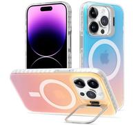 nicekool Coque pour IPhone 14 Pro, Compatible avec MagSafe Metal Béquille Anti Jaunissement Rayures Protection Antichoc Case, Étui Housse Téléphone Mate Irisée Arrière Givrée, Iridescent