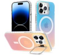 nicekool Coque pour IPhone 14 Pro Max, Compatible avec MagSafe Metal Béquille Anti Jaunissement Rayures Protection Antichoc Case, Étui Housse Téléphone Mate Irisée Arrière Givrée, Iridescent