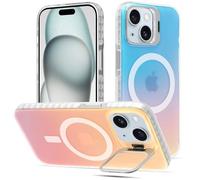 nicekool Coque pour IPhone 15 Plus, Compatible avec MagSafe Metal Béquille Anti Jaunissement Rayures Protection Antichoc Case, Étui Housse Téléphone Mate Irisée Arrière Givrée, Iridescent