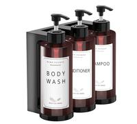 NICEME Distributeur de Savon 300ml,3 Pièces Distributeur Savon Mural,Distributeur Liquide Vaisselle Lacon Pompe Vide pour Bain,Cuisine,HôTel (Marron)-Design D'ouverture de Clé+Tiquettes
