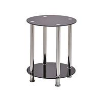 NICEME Petite table d'appoint ronde en verre avec étagère inférieure, support pour plantes, support pour fleurs, revêtement noir, 50 x 40 x 40 cm