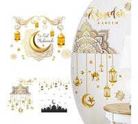 Niceminiwall Autocollants muraux Eid Mubarak avec étoiles et lune pour Ramadan 2024, décoration de fête en PVC pour salon, bar, entrée de supermarché (6#)