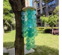 Niceminiwall Carillon éolien Capiz de 71,1 cm fabriqué à la main pour jardin, balcon et cour - Décoration de plage à thème avec son apaisant, blanc/pois (bleu pea)