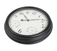 Niceminiwall Horloge murale d'extérieur de 38,1 cm avec thermomètre et hygromètre intégrés, mouvement silencieux sans tic-tac, cadre antirouille, design étanche pour terrasse