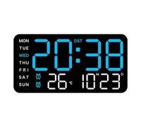 Niceminiwall Horloge numérique LED avec affichage de la température, horloge murale activée par la voix, fonction date, semaine, luminosité réglable, horloge de table double puissance (H)