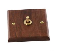 Niceminiwall Interrupteur à bascule rétro en bois de noyer - Levier en laiton - Prise électrique murale - Double commande pour ventilateur de plafond - 86 x 86 mm (1 bande)