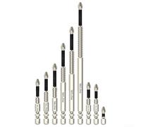 Niceminiwall Lot de 9 embouts de tournevis magnétiques PH2 à tête cruciforme antidérapante en alliage d'acier - Embouts longs de 25 à 150 mm - Tige hexagonale - Accessoires pour perceuse électrique