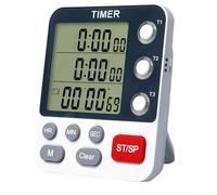 Niceminiwall Minuteur 3 canaux avec grand écran, dos magnétique pour réfrigérateur, fonction compte à rebours et compte, minuterie 99h, clignotant