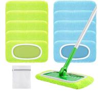 Nicemiya Lot de 10 serpillères pour balai Swiffer humide, réutilisables, en microfibre, idéales pour les serpillères Swiffer Wet & Dry Starter (bleu clair + vert clair)