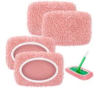 Nicemiya Lot de 4 serpillères réutilisables compatibles avec Swiffer Sweeper, chiffons de nettoyage en microfibre chenille lavables, chiffons de balayage secs et humides (rose, balai non inclus)
