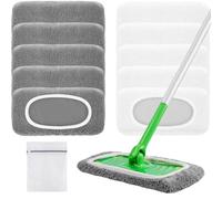 Nicemiya Swiffer Lot de 10 serpillères en microfibre réutilisables Idéal pour les serpillères Swiffer Wet & Dry Starter (blanc + gris)