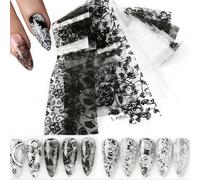 NiceNaiils 20 Feuilles Foil Ongle Nail Art Dentelle, Autocollants Transfert Dentelle Noir et Blanc pour Décoration Manucure DIY, Design Élégant et Vintage pour Femmes