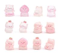 NiceNaiils Lot de 12 Mini Figurine Cochon - Fève pour Galette des Rois et Décoration - 6 Styles Couleurs Unies et 6 Styles Lumineux Phosphorescents pour ou Ornement de Bureau et Cadeau
