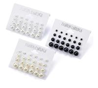 NiceNaiils Lot de 36 Paires de Boucles d'Oreilles Perles pour Femme, Set de Puces d'Oreilles Élégantes en 3 Couleurs, Clous d'Oreilles Classiques pour Travail, Mariage & Quotidien, Blanc, Beige, Noir