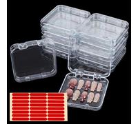 NICENEEDED 10 boîte de Rangement à Pression pour Ongles, Caisses d'emballage en Plastique pour Faux Ongles, Organisateur D'Ongles Transparent avec Ruban Adhésif Double Face