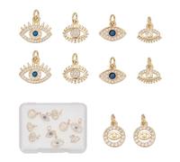 NICENEEDED 10 breloques Mauvais Œil Plaquées Or 18 carats., Pendentifs à Breloques en Émail Oeil du Diable, Perles de Cristal Turques Contre le Mauvais Œil avec Anneaux de Saut