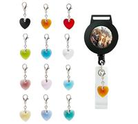 NICENEEDED 12 pièces Breloque de Bobine D'Insigne de Coeur en Cristal Charme Porte Badge Coloré Accessoires de Bobine de Badge pour Étiquette de Nom de Carte D'Identité