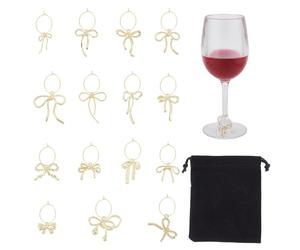 NICENEEDED 15 breloque pour Verre à Vin Étiquettes à Boisson en Forme de Nœud Papillon Doré pour Verres à Pied Marqueurs de Boisson en Forme d'arc pour Enterrement de Vie de Jeune Fille Ou Mariage